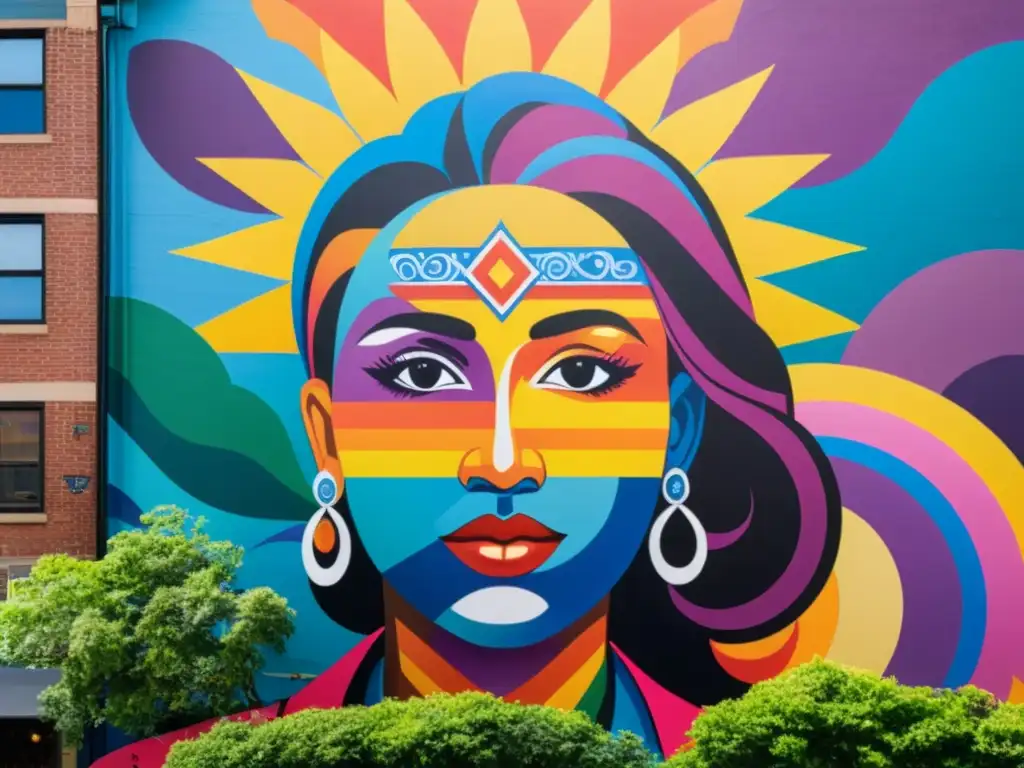 Un mural vibrante en la ciudad, que representa la diversidad de género y la inclusión Queer, con colores y detalles impactantes