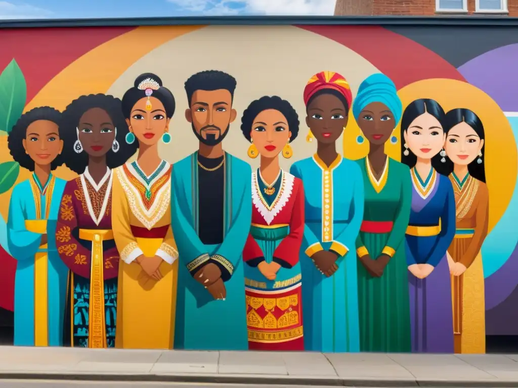 Un mural vibrante muestra la unión de personas de diferentes culturas en una calle de la ciudad