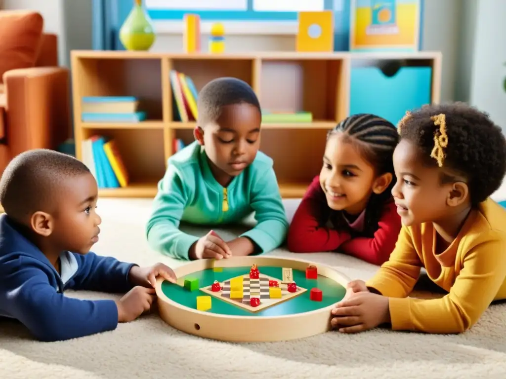 Niños concentrados en un juego de mesa, fomentando el pensamiento crítico