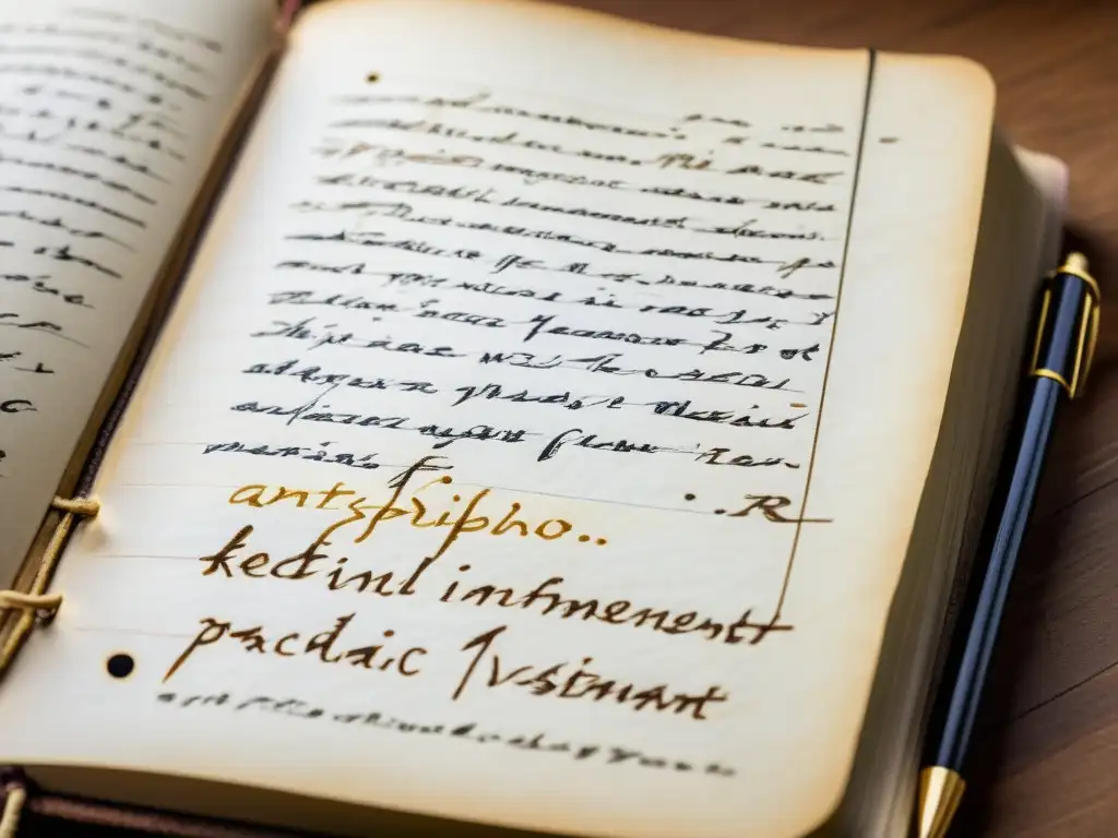 Notebook antiguo de filósofo estoico con sabiduría para gestión emocional en la inversión