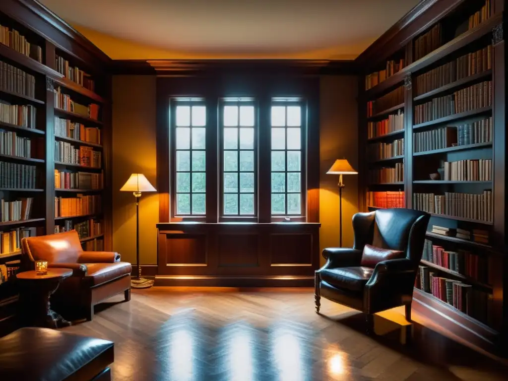 Un oasis de conocimiento y paz: biblioteca con libros antiguos, ventanas iluminadas y un rincón acogedor