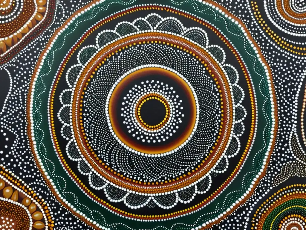 Obra de arte aborigen australiana con intrincados patrones y colores terrosos