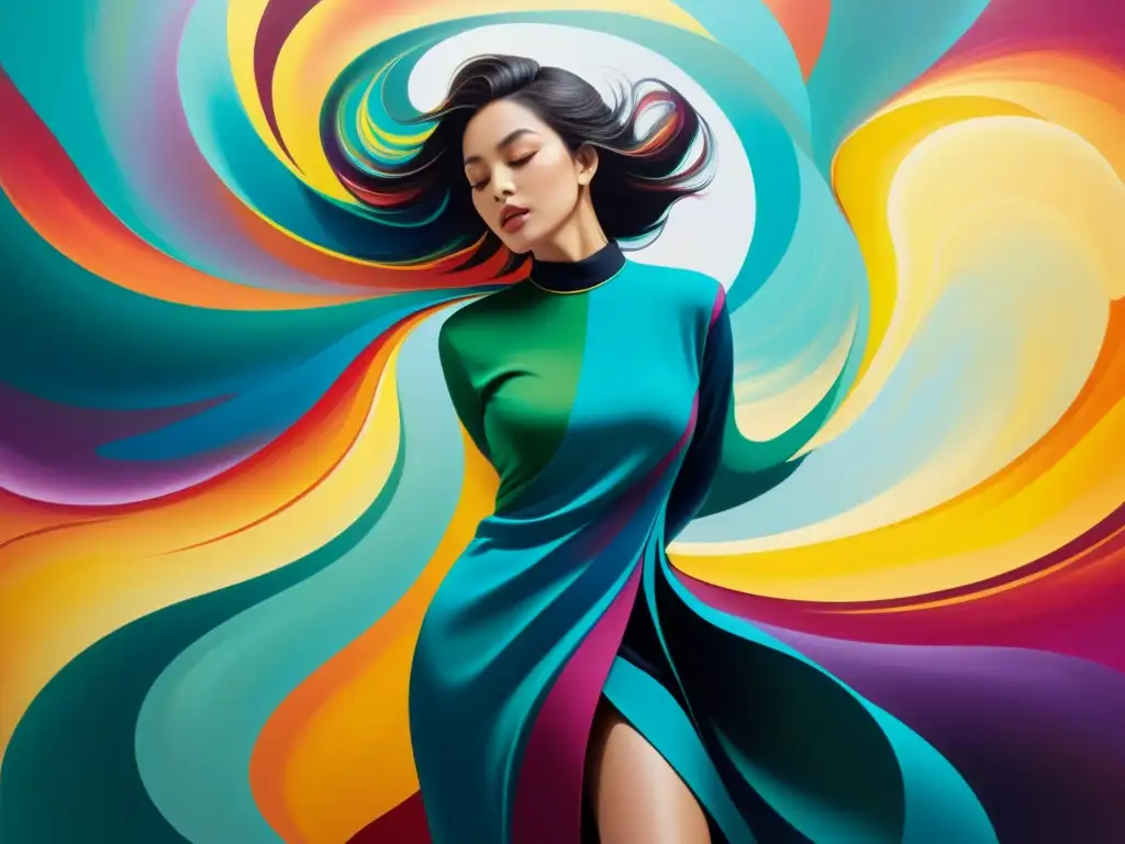 Obra de arte abstracto con colores vibrantes que evocan energía creativa y vitalismo filosófico
