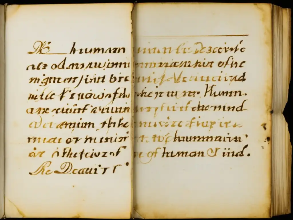Una página original del manuscrito de René Descartes, con su escritura distintiva y detallado texto sobre la mente humana