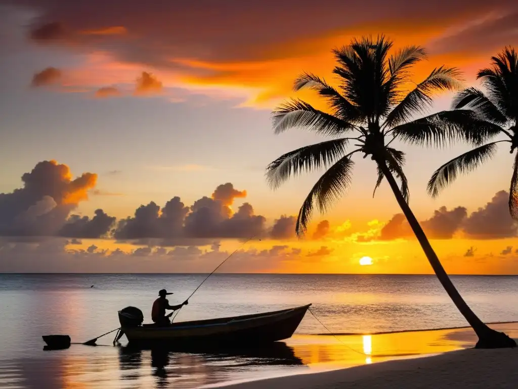 Paisaje caribeño al atardecer con pescadores, lecciones filosóficas pueblos caribeños existencialismo