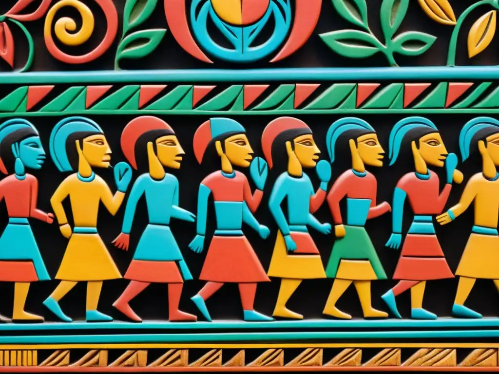 Panel de madera Guarani tallado detalladamente, representando escenas tradicionales
