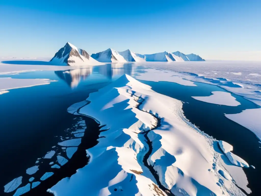 Una panorámica impresionante de la helada tundra ártica con montañas nevadas y un cielo azul