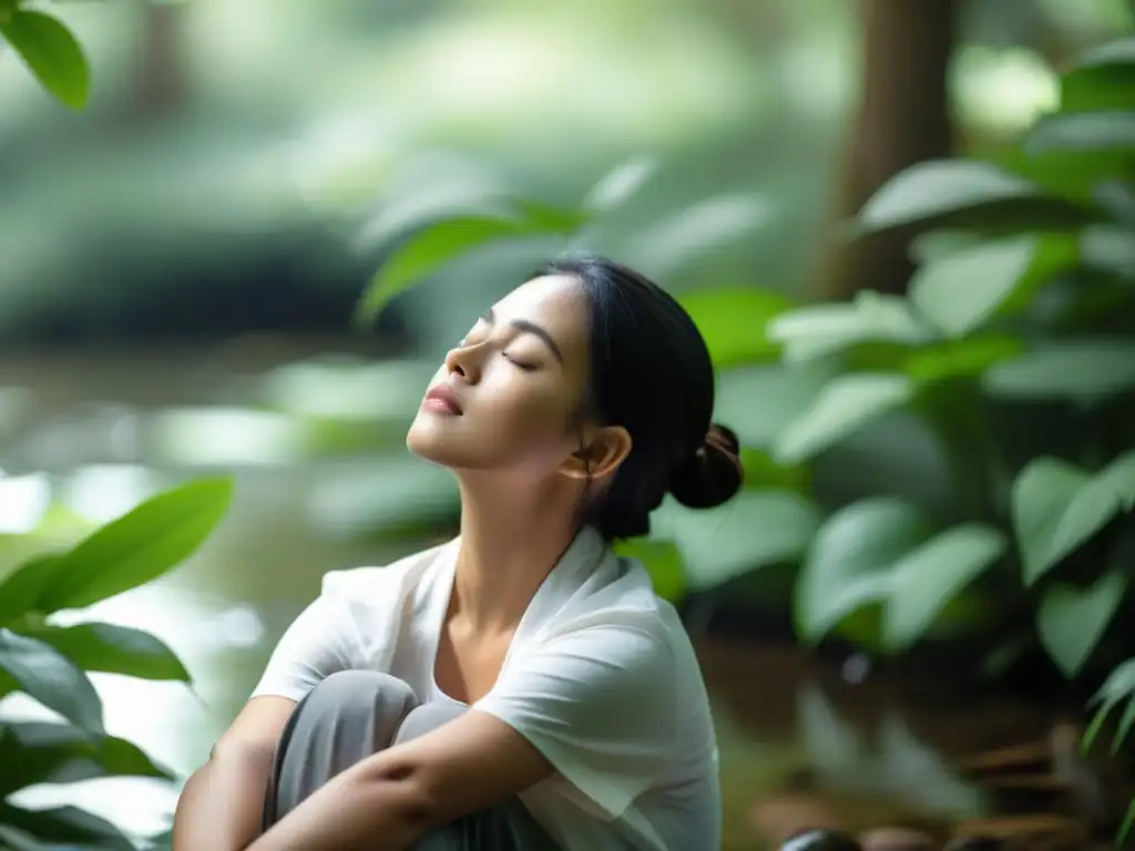 Una persona en meditación, transmitiendo calma y serenidad en medio de la naturaleza