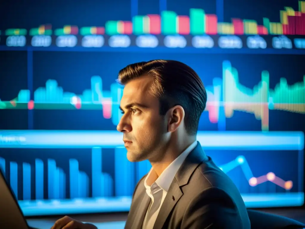 Análisis financiero: Concentración profunda Persona concentrada analizando informe financiero, reflejando la influencia de la psicología en decisiones de inversión