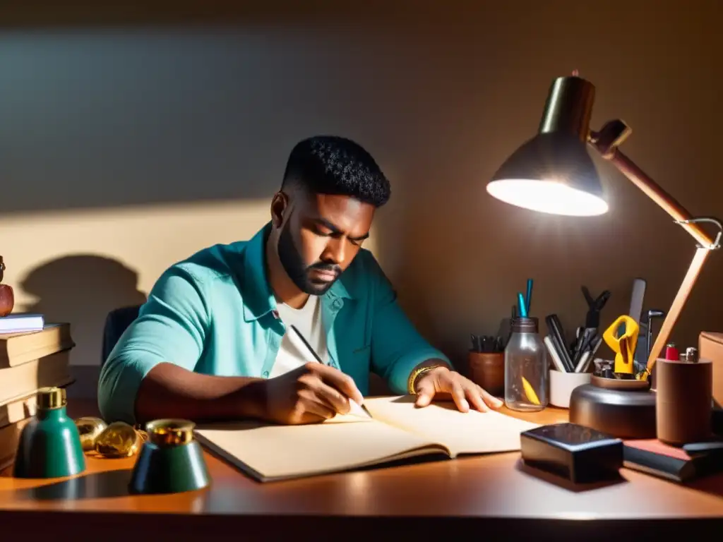 Persona concentrada aplicando el Método de los 5 Porqués filosofía en su escritorio, resolviendo problemas con determinación y meticulosidad