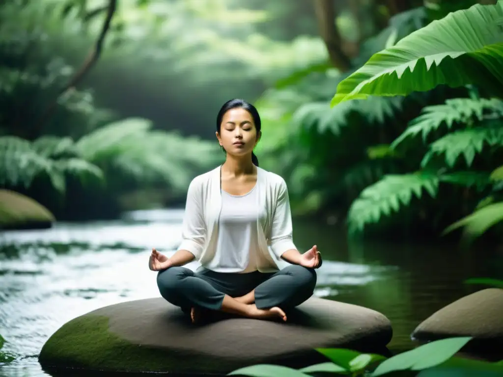 Persona meditando en entorno natural, evocando introspección y armonía para retiros de meditación para introspección