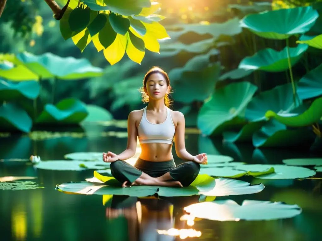 Persona meditando en un entorno natural sereno, con beneficios para el manejo del estrés