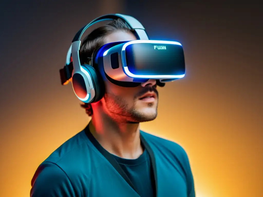 Una persona inmersa en la realidad virtual, interactuando con un entorno digital