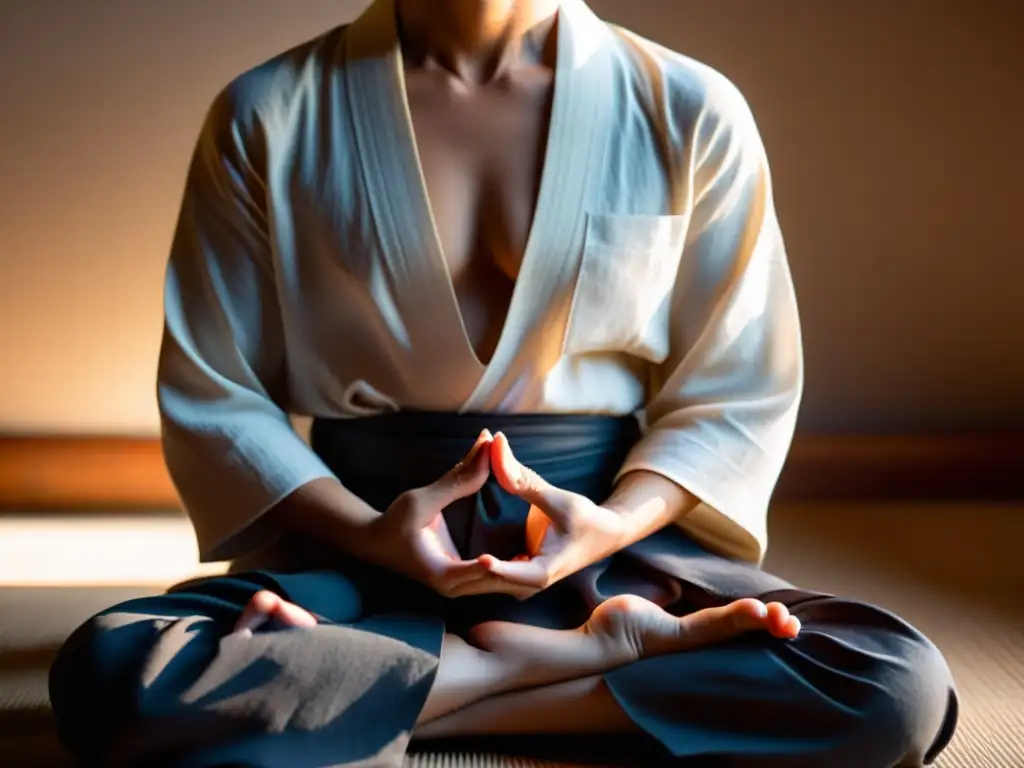 Una persona en postura tradicional de Zazen, meditación para trascender el ego, con serenidad y calma