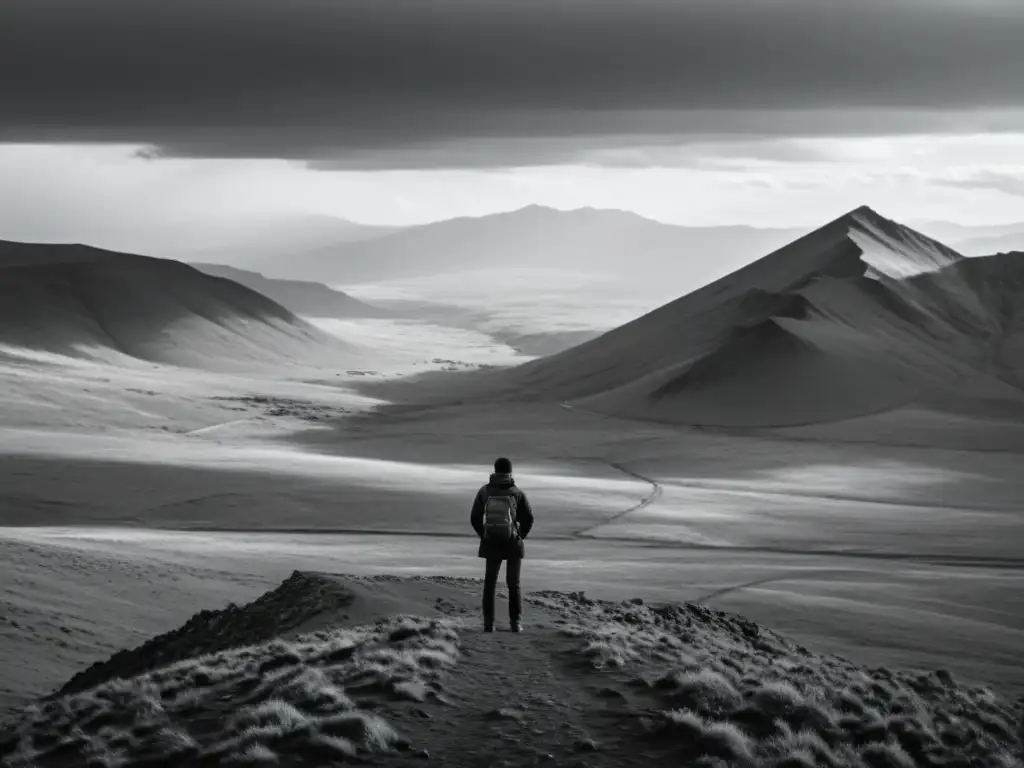 Una persona solitaria contempla la vastedad del paisaje, reflejando la redefinición existencial en Heidegger