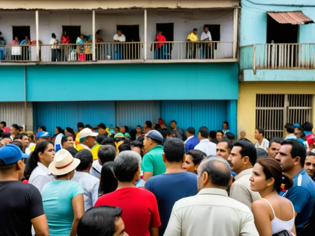 Personas esperan afuera de una tienda en la calle, reflejando la crisis del socialismo en Venezuela