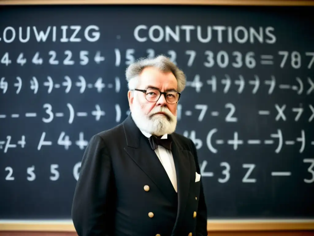 Ludwig Boltzmann frente a pizarra llena de ecuaciones, expresión de concentración