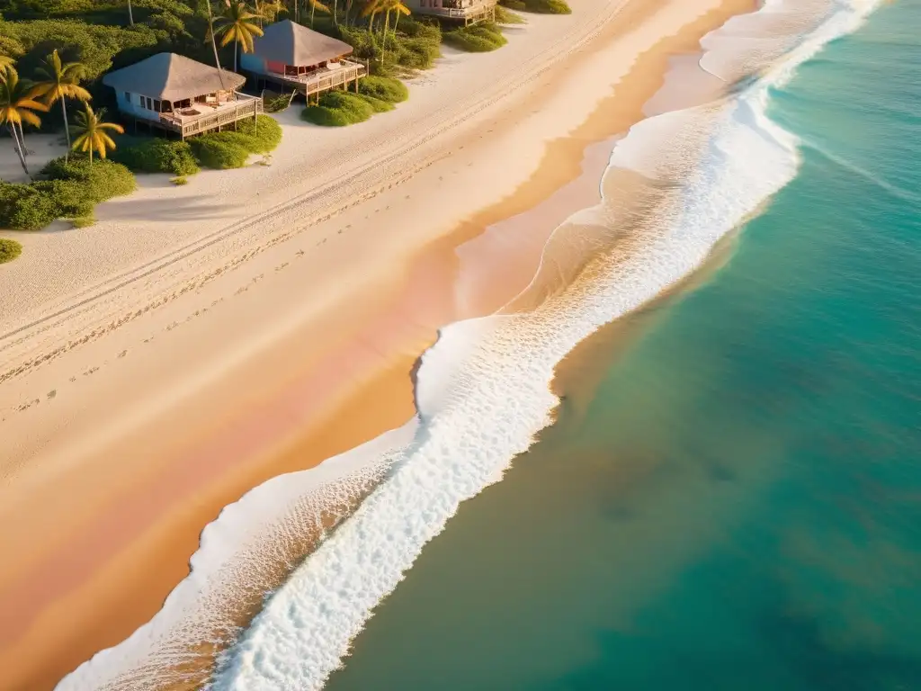 Playa caribeña al atardecer con palmeras, mar tranquilo y velero en el horizonte, reflejando la filosofía del tiempo entre Caribes