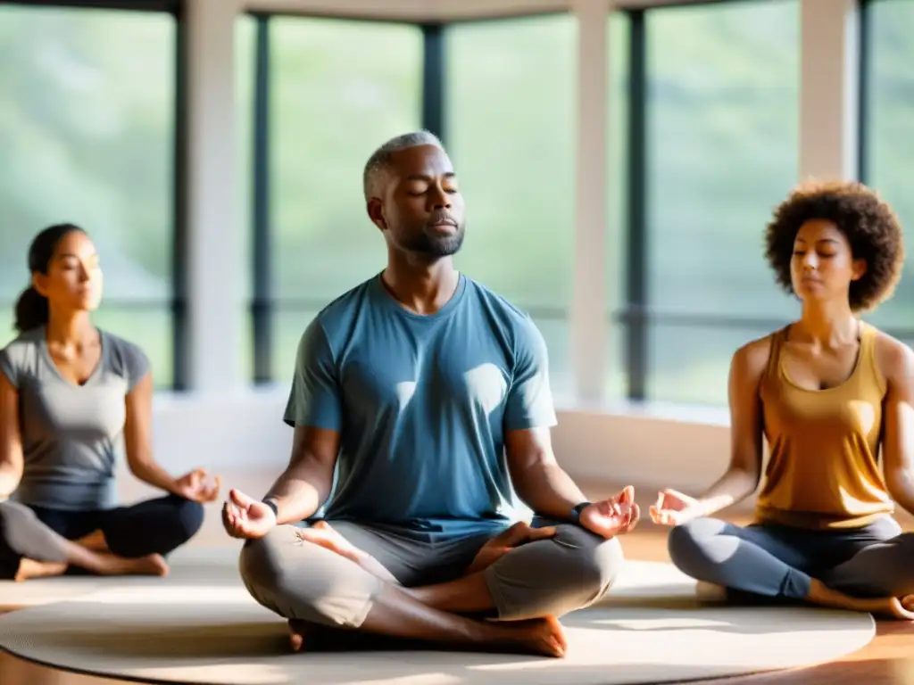 Profesionales en lecciones de mindfulness para comunicación efectiva, en círculo, con luz natural y atmósfera serena