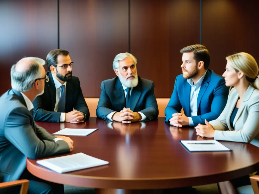 Profesionales en profunda discusión sobre filosofía para líderes decisiones difíciles