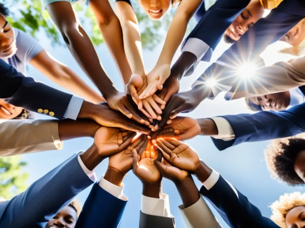 Concentración y unión: profesionales en ejercicio de trabajo en equipo Profesionales unidos en ejercicio de formación de equipos alto rendimiento Platón, transmitiendo armonía y determinación en entorno natural