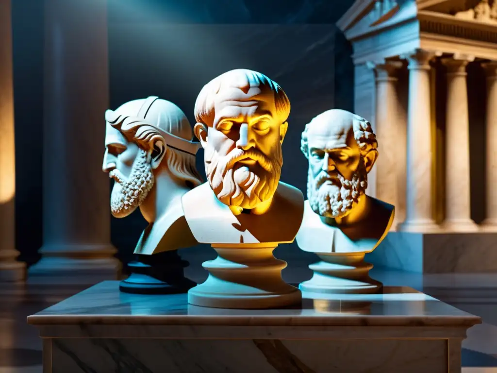Realidad virtual filosófica: Plato y Aristóteles en profunda discusión, fundiendo lo antiguo y lo moderno en una imagen impactante