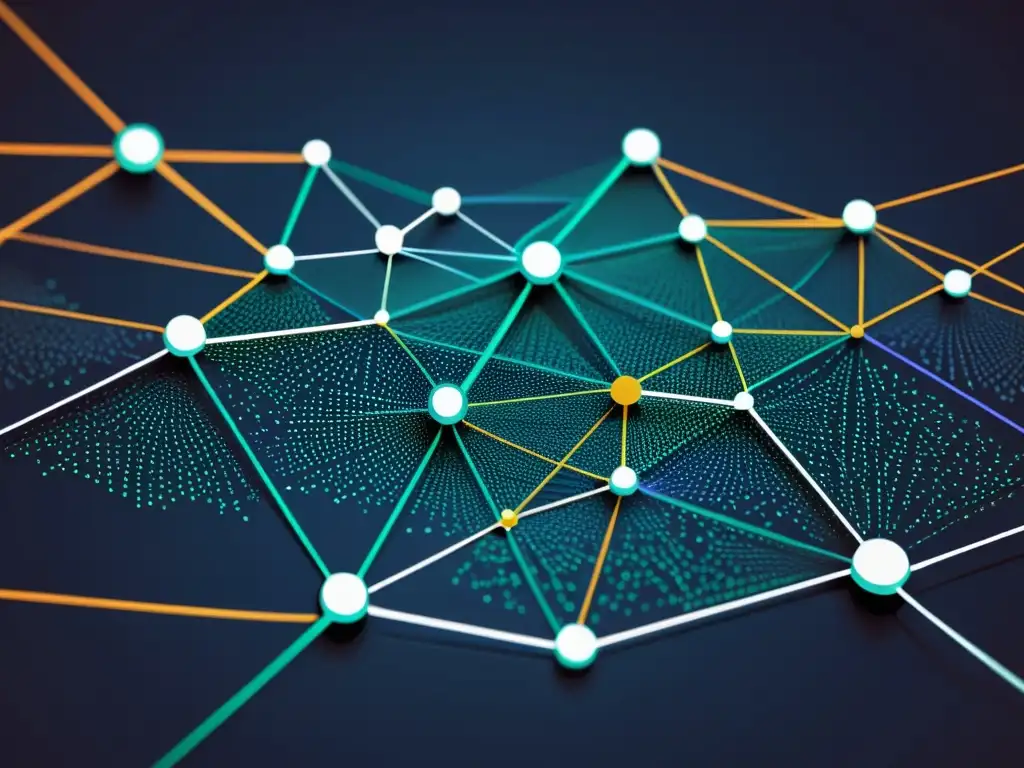 Una red compleja de nodos interconectados y líneas, representa la Teoría de Sistemas de Luhmann y la complejidad de la sociedad moderna