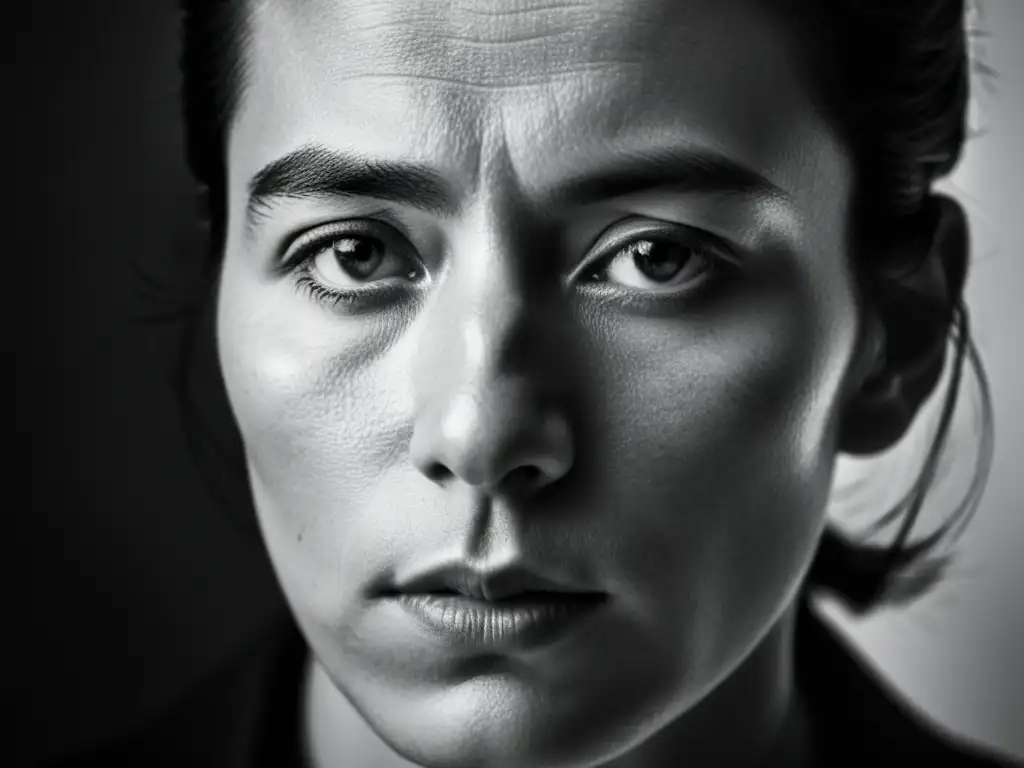 Retrato en blanco y negro de un rostro con mirada contemplativa