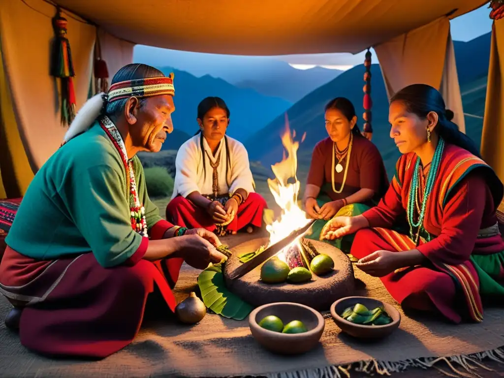Un ritual andino en las montañas, con chamanes, coca y telas vibrantes