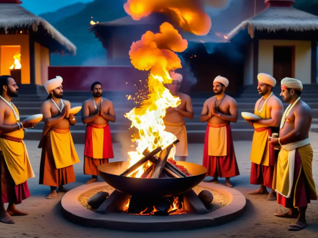 Hindu priests realizan ritual Vedic yajna