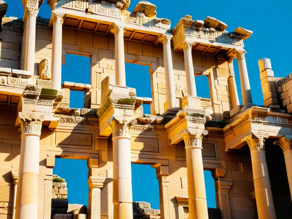 Ruinas de la antigua ciudad griega de Éfeso, con la majestuosa Biblioteca de Celso y sus intrincados detalles arquitectónicos