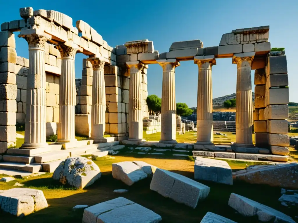 Ruinas antiguas de la ciudad griega de Mileto capturan la esencia del origen filosofía presocrática exploración en detalle y atmósfera evocativa