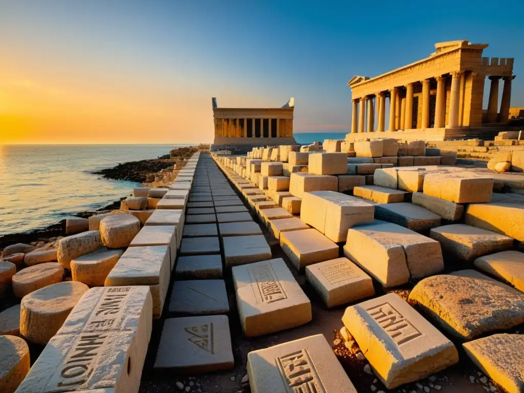 Ruinas de la Biblioteca de Alejandría al atardecer en el Mediterráneo: un símbolo de la Filosofía helenística en el Mediterráneo africano