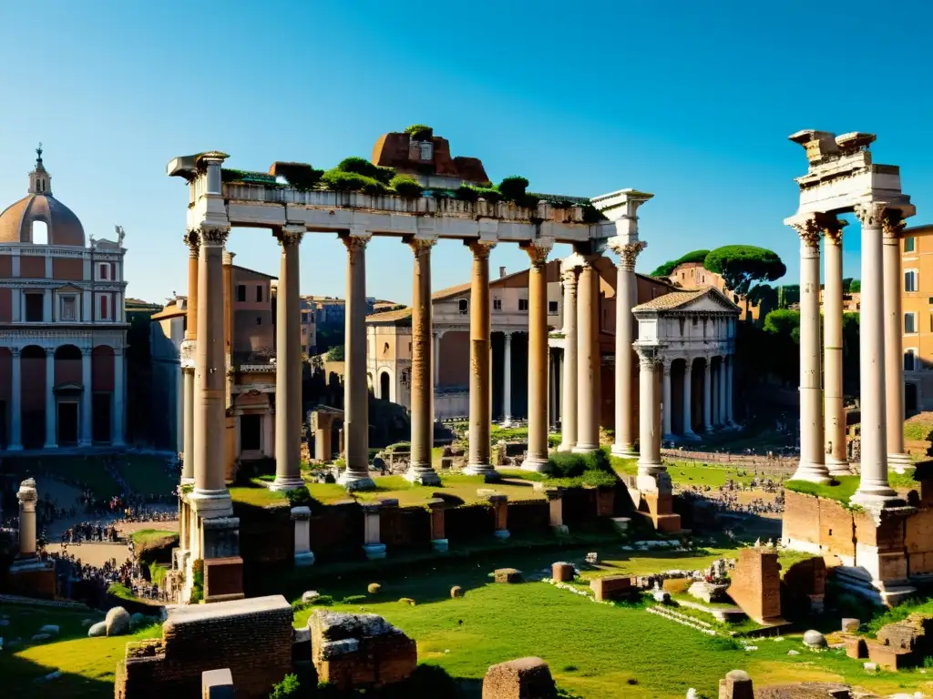 Ruinas impresionantes del Foro Romano, evocando la grandeza de la antigua Roma y la vida de Cicerón en la retórica y la filosofía occidental
