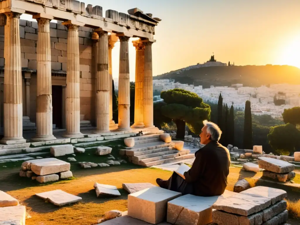 Ruinas del Liceo en Atenas, Grecia, con columnas de piedra iluminadas por el sol