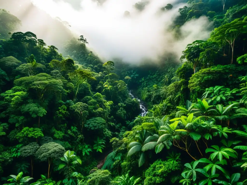 Una selva exuberante e inexplorada con diversa vegetación y árboles imponentes