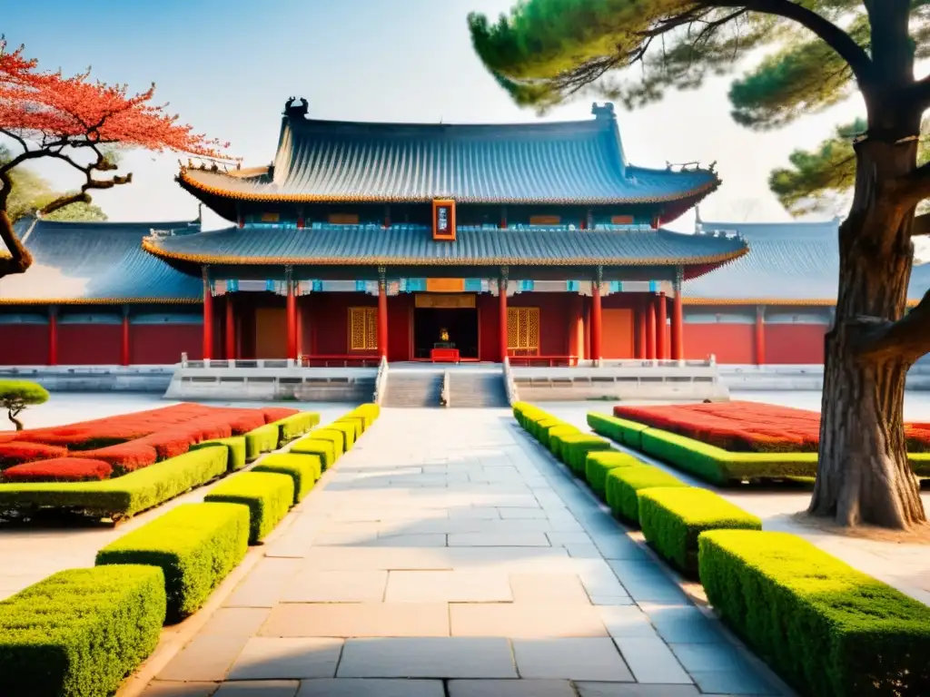 Senderos de la Filosofía China: Imagen impresionante del tranquilo Templo de Confucio en Qufu, con sendero de piedra y cipreses centenarios