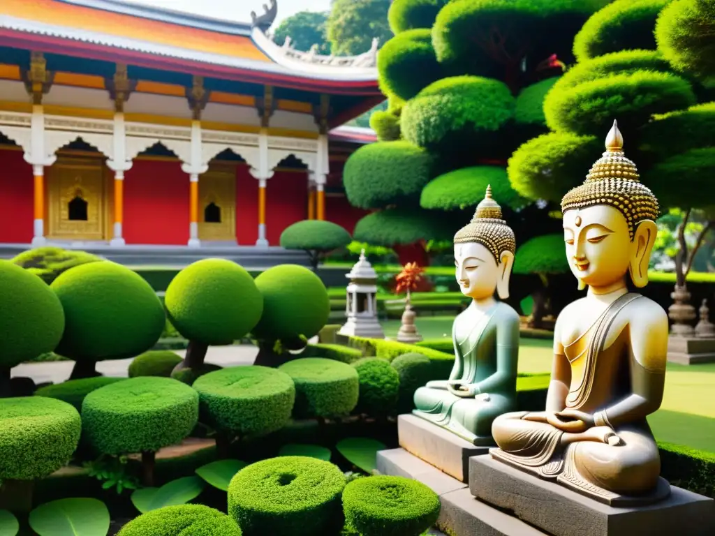 Jardín sereno con esculturas de Jainismo y Budismo, similitudes y diferencias entre ambas tradiciones