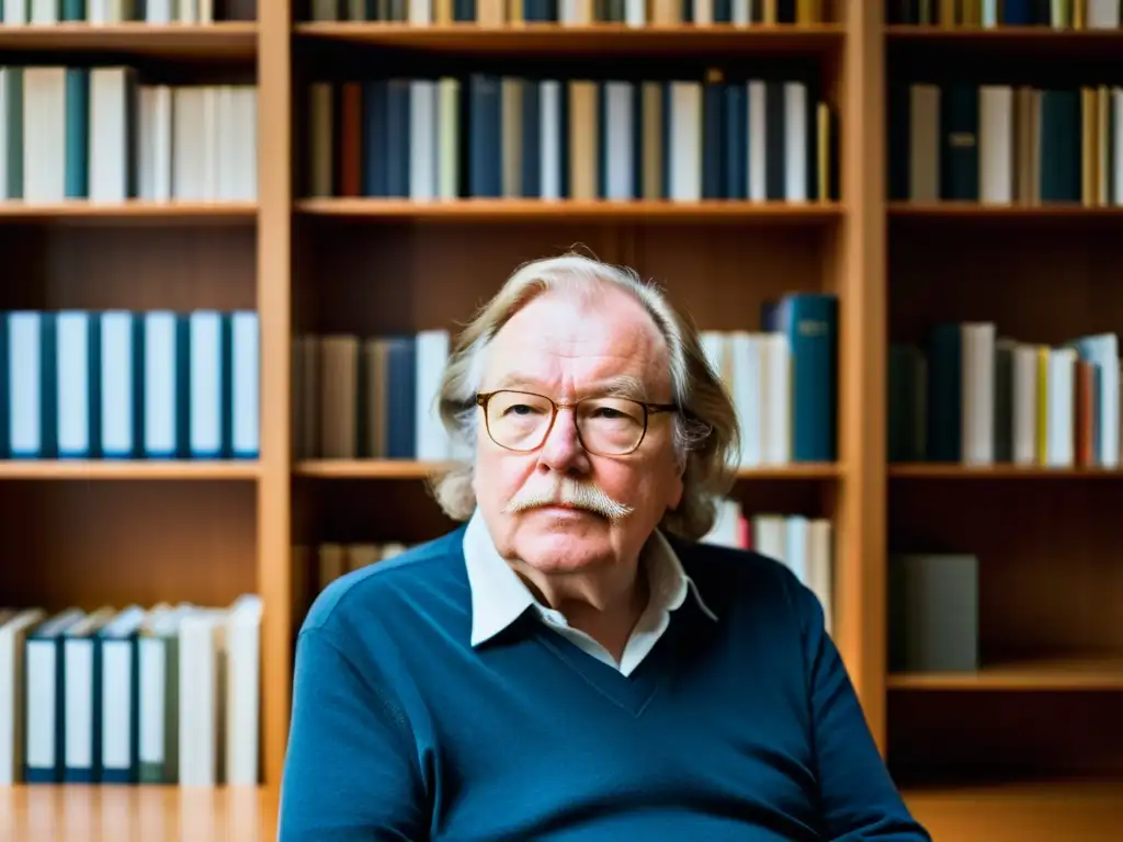 Peter Sloterdijk reflexiona sobre 'Crítica de la Razón Cínica' en su estudio, rodeado de libros filosóficos