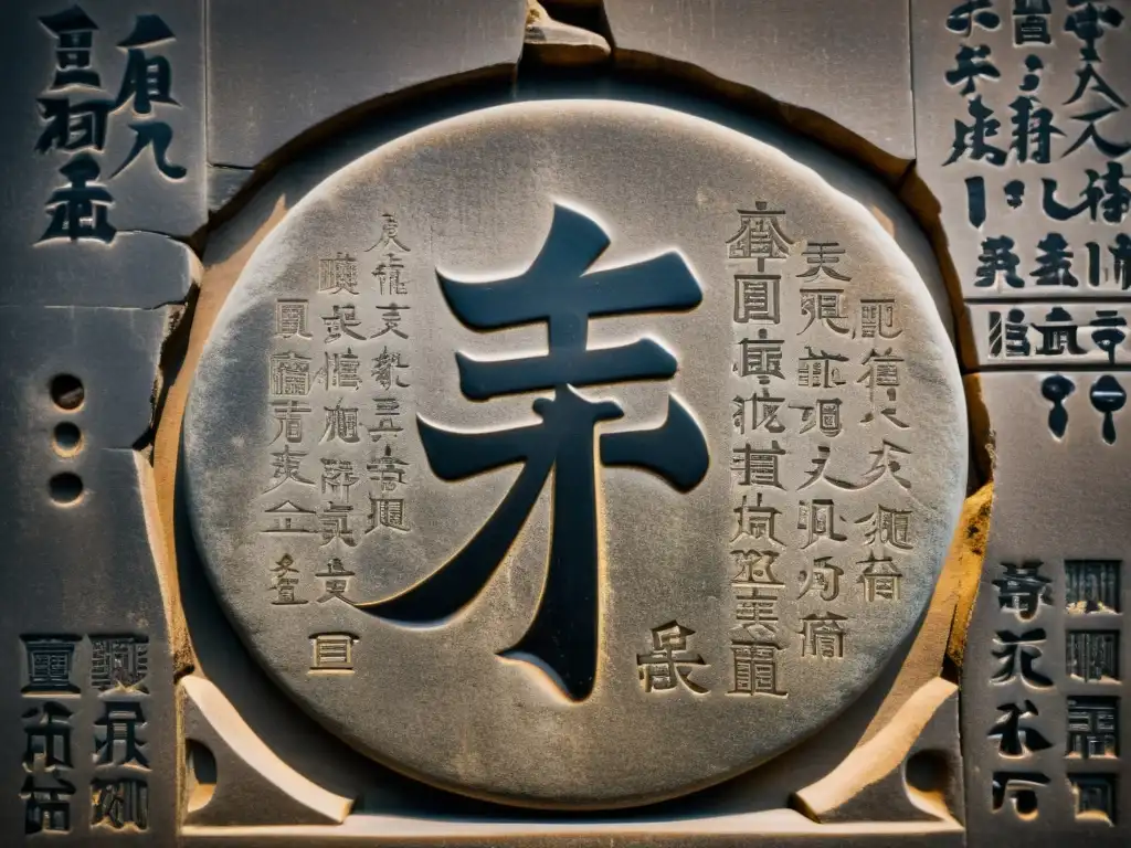 Tableta de piedra antigua con caligrafía china de Confucianismo, revelando la sabiduría de un líder virtuoso en Confucianismo