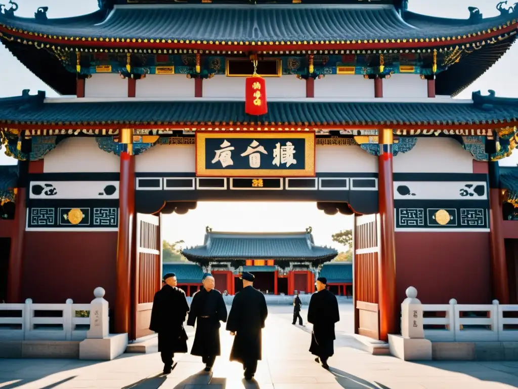 Un templo confuciano moderno con detalles arquitectónicos impresionantes y símbolos chinos tradicionales