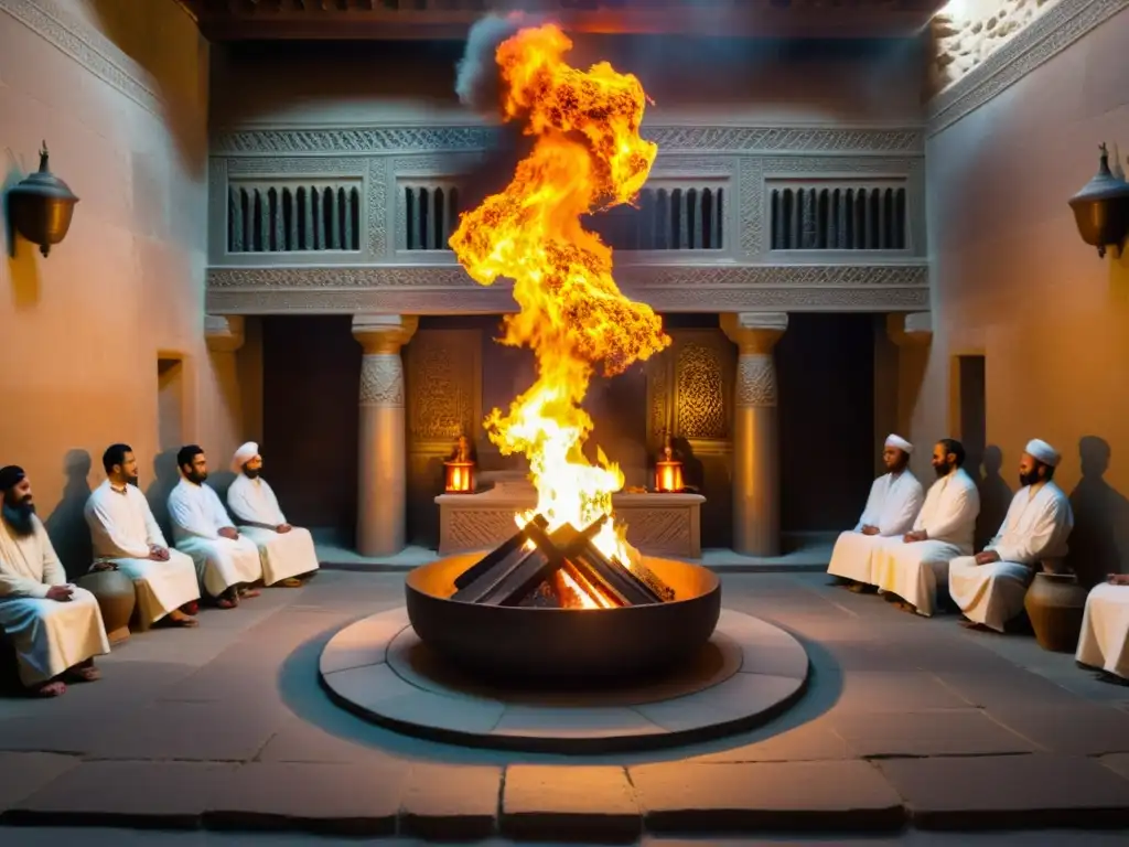 Templo del fuego zoroastriano, antigua sabiduría persa zoroastrismo, devoción eterna y reverencia espiritual