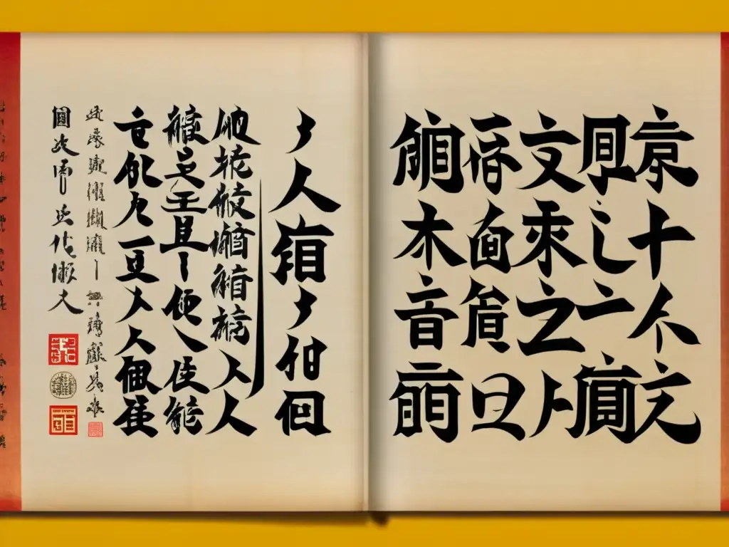 Dos textos antiguos chinos de Mencio y Xunzi, rodeados de anotaciones académicas
