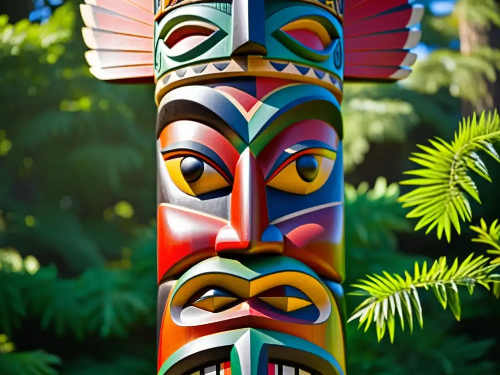 Un totem tallado con detalle y simbolismo, representa la cultura aborigen y sus conceptos fundamentales