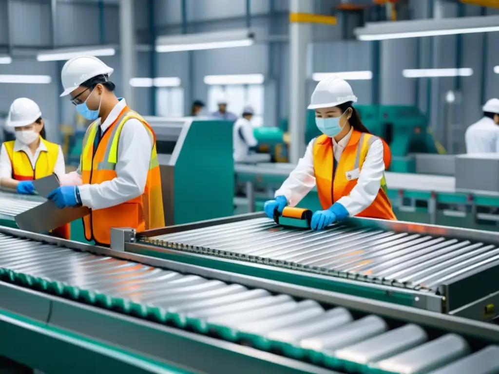 Trabajadores inspeccionando productos en fábrica, resaltando la ética en la cadena de suministro