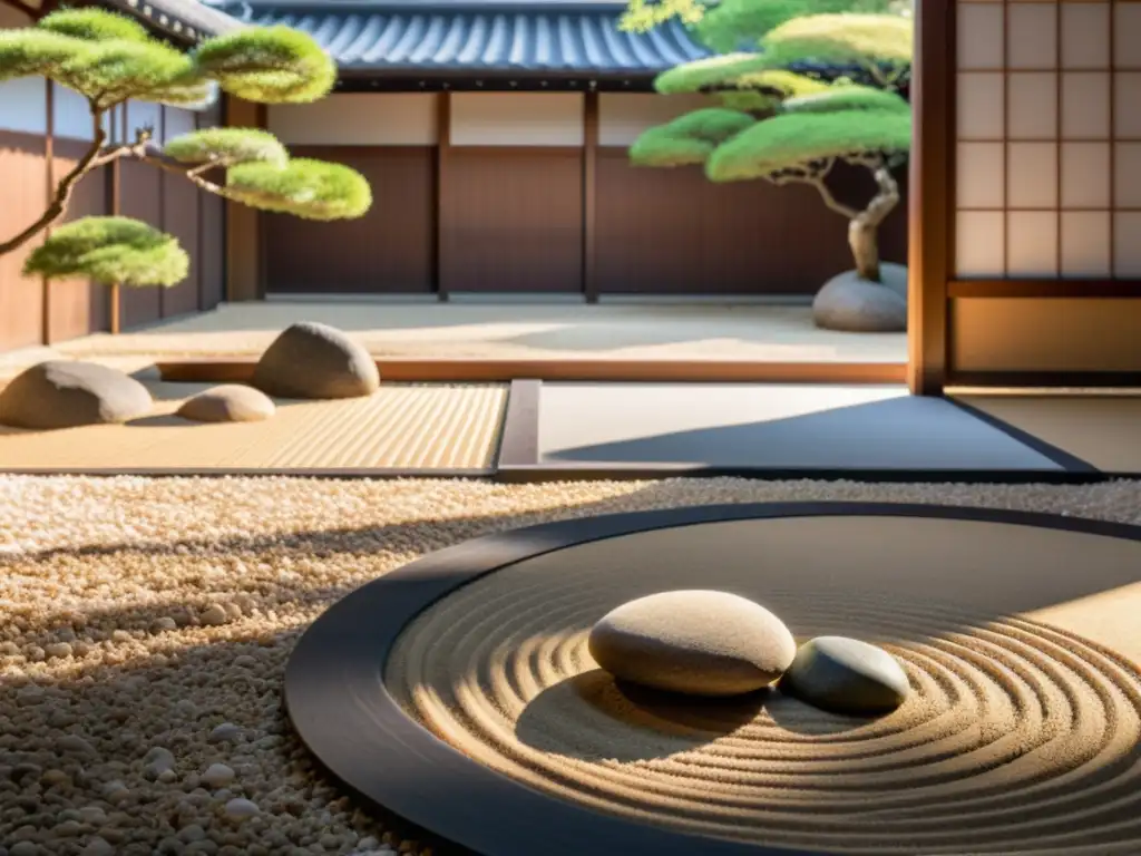 Un jardín Zen tranquilo y hermosamente cuidado con un diseño equilibrado