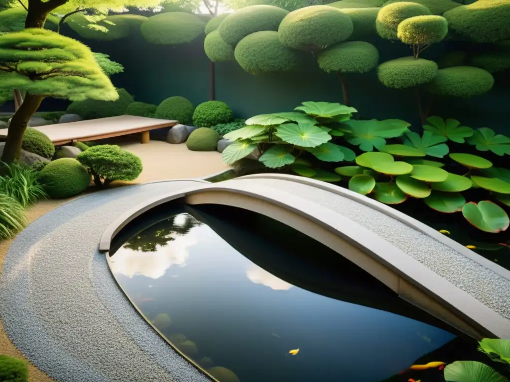 Un jardín Zen tranquilo y detallado, reflejo del diálogo entre física cuántica y filosofía oriental