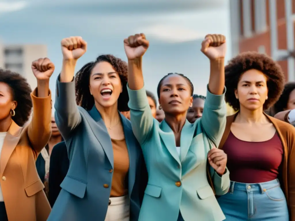 Unidas en la lucha: mujeres diversas levantan el puño en solidaridad, representando el feminismo decolonial y autonomía corporal
