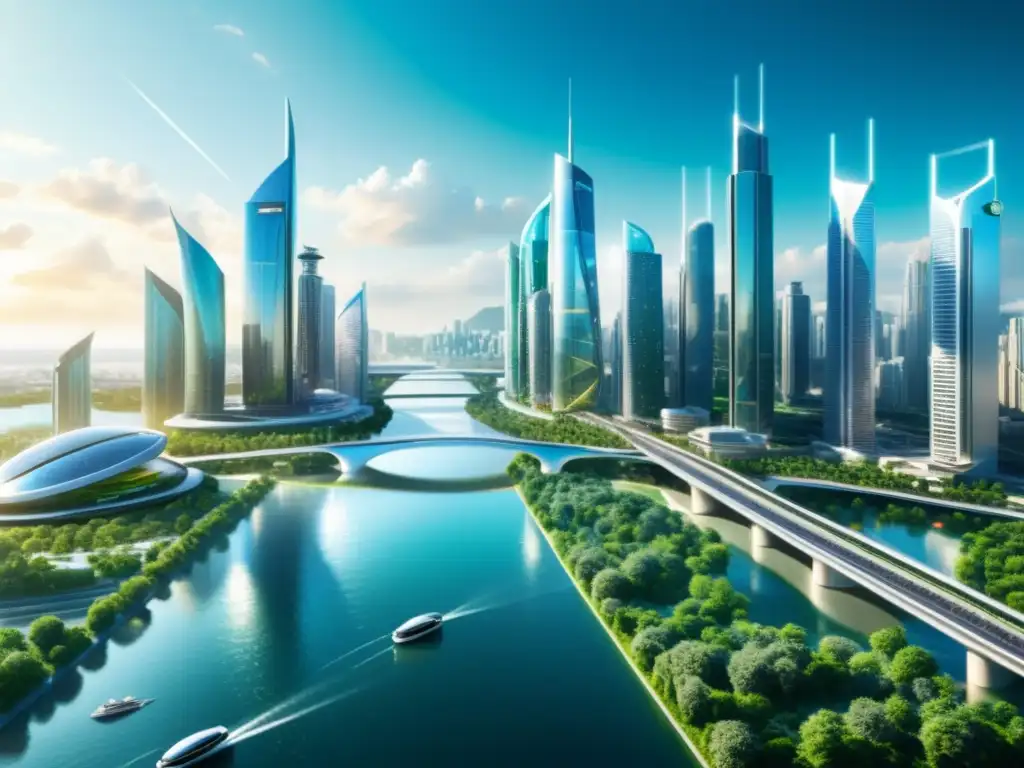 Vibrante ciudad futurista: humanos e IA colaboran en ética sociedad sostenible
