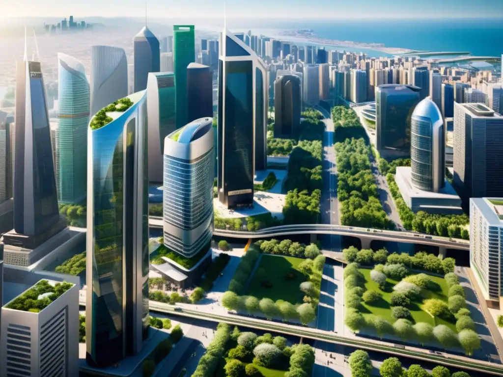 Vibrante ciudad futurista, con una planificación urbana perfecta y armoniosa
